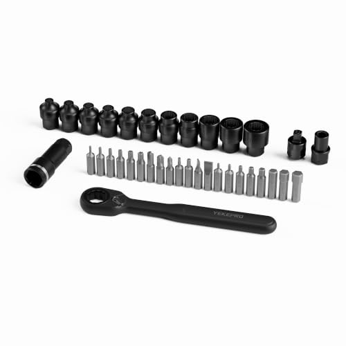 37-Piece 1/4" SAE Pass-Through Socket Set with Reversible Ratchet | Non-Slip Extractor Sockets for Damaged & Stubborn Fasteners - size: 37PCS 1/4" SAE