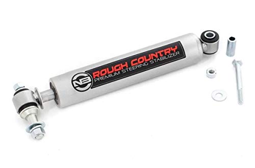 Rough Country N3 Steering Stabilizer for Jeep TJ, YJ, XJ, ZJ & GM - 8731730 & Drop Pitman Arm for 87-06 Jeep Wrangler | 84-01 Cherokee XJ - 6605