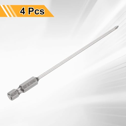 HARFINGTON 4pcs #0 Phillips Screwdriver Bit PH0 1/4" Hex Shank 4.3" (110mm) Long 0.1" Rod Magnetic Cross Head Drill Bits S2 Steel Industrial Screw Driver Bit for Electric Power Tools, Gray - size: PH0 x 4.3" x 0.1"