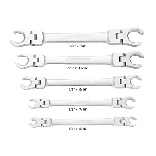 OEMTOOLS 22063 5PC Flex Head Flare Nut Wrench Set (SAE), Rust-Resistant SAE Wrench Set, Brake Line Wrench Set, 1/4"-7/8" Size Wrenches, Flare Wrench Set EVA Storage Tray - style: Standard