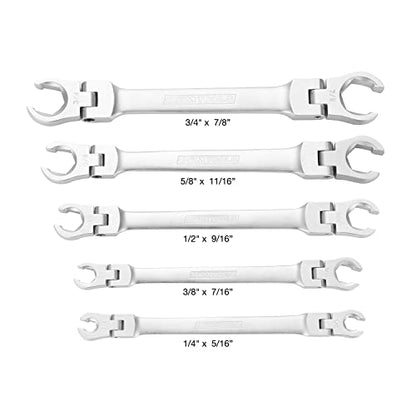 OEMTOOLS 22063 5PC Flex Head Flare Nut Wrench Set (SAE), Rust-Resistant SAE Wrench Set, Brake Line Wrench Set, 1/4"-7/8" Size Wrenches, Flare Wrench Set EVA Storage Tray - style: Standard