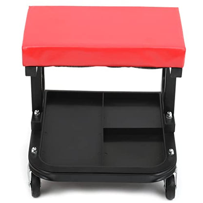 Rolling Creeper Seat (300 lbs Capacity) | Fit for Garage Shop Workshops Padded Mechanic Stool with Tool Tray