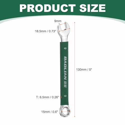 HARFINGTON 9mm Metric Combination Wrench 10 Degree Offset 12 Point Cr-V Steel Single Open End Spanner Wrenches for Automotive Repair Furniture Assembly - size: 9mm