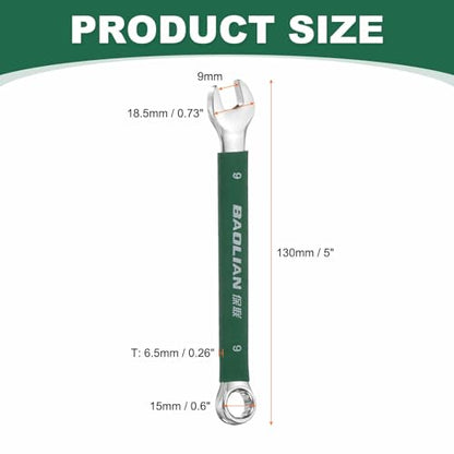HARFINGTON 9mm Metric Combination Wrench 10 Degree Offset 12 Point Cr-V Steel Single Open End Spanner Wrenches for Automotive Repair Furniture Assembly - size: 9mm
