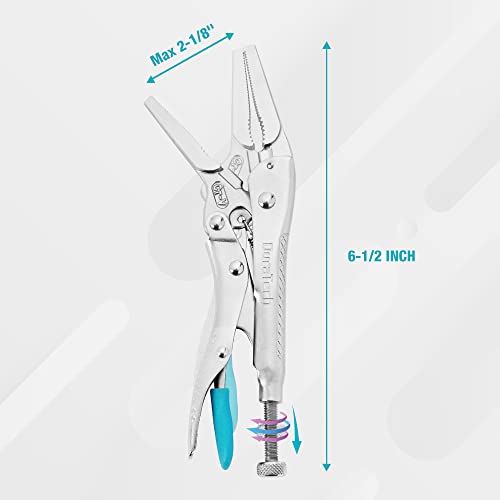 DURATECH 6-1/2Inch Long Nose Locking Pliers, Premium Cr-V Construction, Long Nose Pliers with Wire Cutter for Easy Access to Hard to Reach Areas
