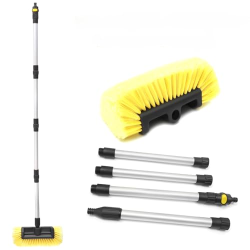 Forgrace 60" Car Wash Brush with Long Handle, Yellow, | Tri-Level Dip Auto Cleaning, |Extendable Handle, |12" Soft Bristle for Car, RV, Boat, Solar Panel, Deck Washing, House Side - color: Yellow With Handle