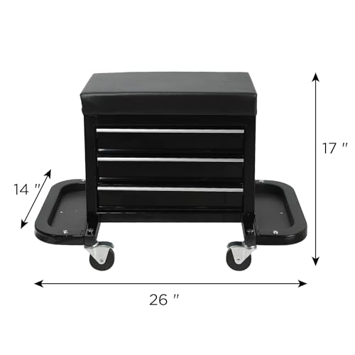 ZeHuoGe 3 Drawer Tool Chest, Rolling Mechanic Seat with Tool Trays, 2-In-1 Tool Chest, 350lbs Max Weight Capacity