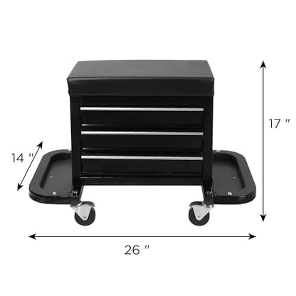 ZeHuoGe 3 Drawer Tool Chest, Rolling Mechanic Seat with Tool Trays, 2-In-1 Tool Chest, 350lbs Max Weight Capacity