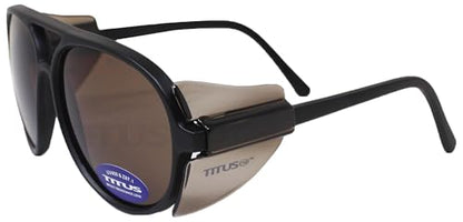 TITUS G35 Retro Aviator Z87 DOT ANSI CE Approved Safety Glasses | W/Protective Side Shields, UV400 Polycarbonate Lenses, Flexible Nylon Stems, Eye Protection, Sunglasses, Motorcycle, Shooting - color: Medium Bronze
