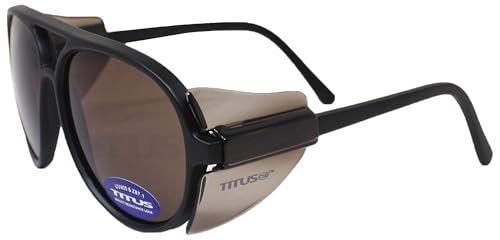 TITUS G35 Retro Aviator Z87 DOT ANSI CE Approved Safety Glasses | W/Protective Side Shields, UV400 Polycarbonate Lenses, Flexible Nylon Stems, Eye Protection, Sunglasses, Motorcycle, Shooting - color: Medium Bronze