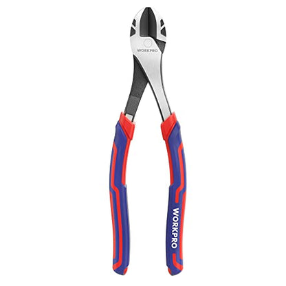 WORKPRO 8 Inch High Leverage Diagonal Pliers, CRV Steel & Anti-Slip Handle | Heavy Duty Wire Cutters / Diagonal Cutters for Cutting Copper, Brass, Iron, Aluminum & Steel Wires