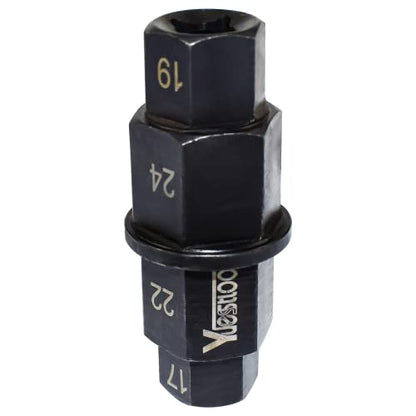 Hex Axle Tool for Motorcycle Front Axle Wheel, Allen Axle Spindle Socket Adapter Tool, 3/8 Inch 17mm 19mm 22mm 24mm - size: 4 in 1