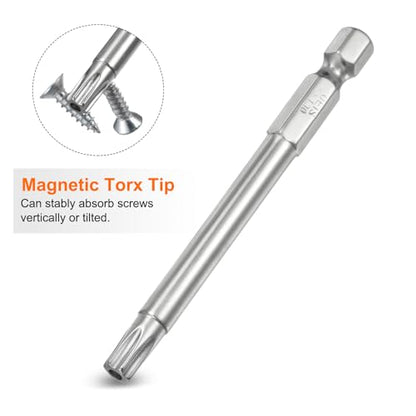HARFINGTON 2pcs T30 Security Torx Bit 1/4" Hex Shank 3" Long S2 Steel Magnetic Tamper Resistant Star Bits Screwdriver Torx Head with Hole for Driver Drill Bits Remove Fastening Screws - size: T30