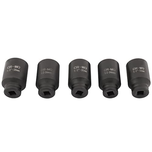 SCITOO 5pcs Deep Spindle Axle Nut Impact Socket Set 1/2 6 Point Drive Metric Axle Hub Nut Socket 33mm 34mm 35mm 36mm 38mm