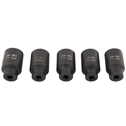 SCITOO 5pcs Deep Spindle Axle Nut Impact Socket Set 1/2 6 Point Drive Metric Axle Hub Nut Socket 33mm 34mm 35mm 36mm 38mm
