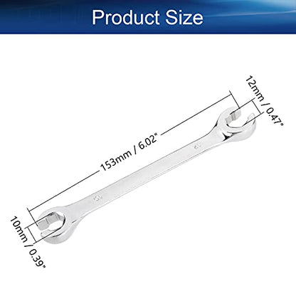 Auniwaig Flare Nut Wrench 10mm x 12mm, Metric, Polished Chrome Plated for Removing or Replacing Nuts on Fuel, Brake or Air Conditioning Lines | 15° Offset Ends, For Auto, Household, DIY Repairs - size: 10x12mm
