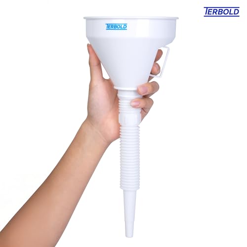 Automotive Flex Funnel with Hose | Wide Mouth Flexible Oil Funnel for Automotive Use - Gas, Transmission Fluid, Car Fuel, Oil Change (White) - color: White