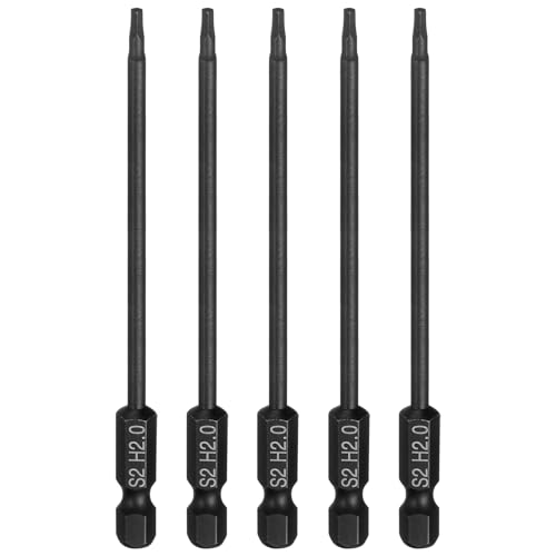 HARFINGTON 5pcs Flat Hex Head Drill Bit H2.0 (2mm) Magnetic Tip 1/4" Hex Shank 100mm (4") Long S2 Steel Metric Hexagonal Screw Driver Screwdriver Bits Wrench Socket, Black - color: Black, size: H2.0 + 4" Long