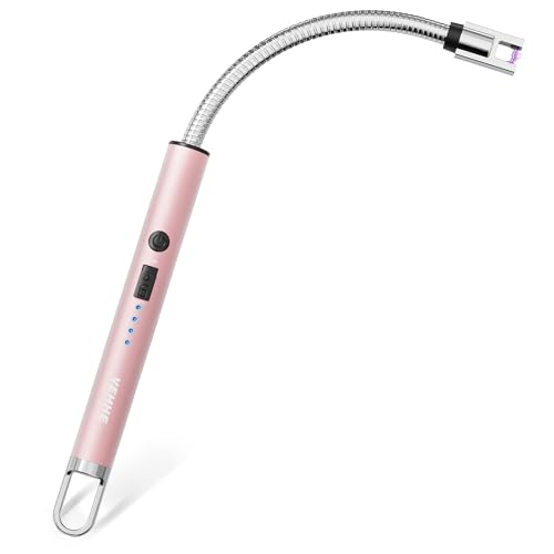 VEHHE Rose Gold USB Rechargeable Electric Arc Lighter with LED Display Long Neck Flexible Suitable for Kitchen, Candles, Gas Cookers, Barbecues - color: Roségold