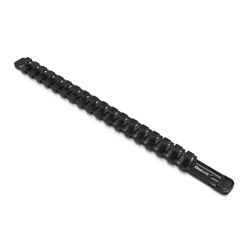 Olsa Tools Aluminum Socket Organizer with Locking End Caps - 3/8-Inch Drive - Black Socket Holder Rails for Chrome or Impact Sockets - Compact and Durable Socket Storage Solution - color: Black, size: 3/8-Inch Drive