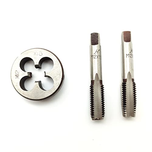AtticZone M12 x 1.5 Metric Hand Thread Tap and Die Set, Right Hand 12 * 1.5, Alloy Tool Steel, 1 Taper Tap, 1 Plug Tap, 1 Round Die for Metal Working DIY Industrial - size: M12x1.5