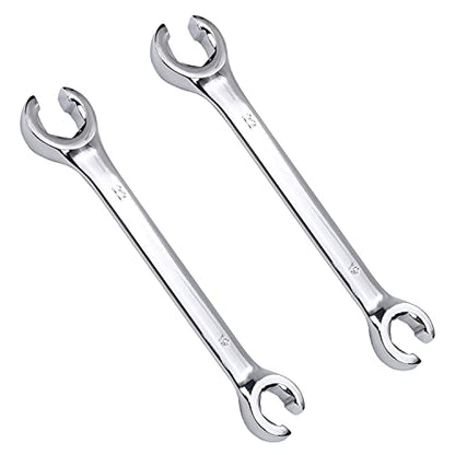 Auniwaig Flare Nut Wrench, 19mm x 22mm Metric Double Open End, 2Pcs - size: 19x22mm