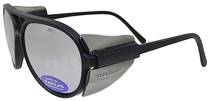 TITUS G35 Retro Aviator Z87 DOT ANSI CE Approved Safety Glasses | W/Protective Side Shields, UV400 Polycarbonate Lenses, Flexible Nylon Stems, Eye Protection, Sunglasses, Motorcycle, Shooting - color: Platinum Rev Mirror Over Smoke