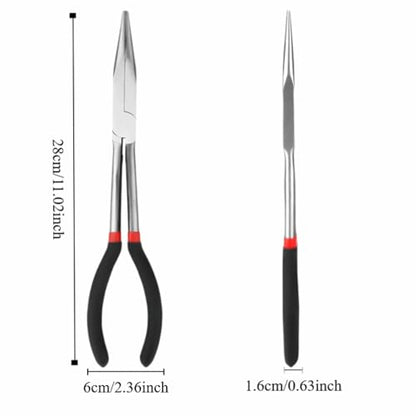 11 Inch Long Reach Needle Nose Pliers - Non-Slip Grip Straight Needle Nose Pliers for Mechanics, Electricians, Fishing and Home Repairs