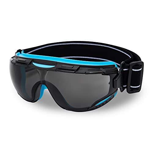 DEX FIT Safety Goggles SG220, Wide-Vision Lab & Chemical Splash Eye Protection, Anti-Fog & Scratch Resistant, Soft Seal, Z87.1 Approved; Black/Blue, Smoke Tinted Lens, 30mm Strap, 1 PC - color: Black/Blue - Smoke - 30mm