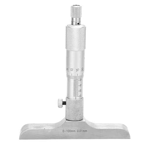 Depth Micrometer Stainless Steel Round Head Depth Micrometer Gage Measuring Tool with 5Pcs Rods (0-100mm 4 inches)