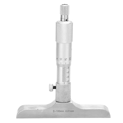 Depth Micrometer Stainless Steel Round Head Depth Micrometer Gage Measuring Tool with 5Pcs Rods (0-100mm 4 inches)
