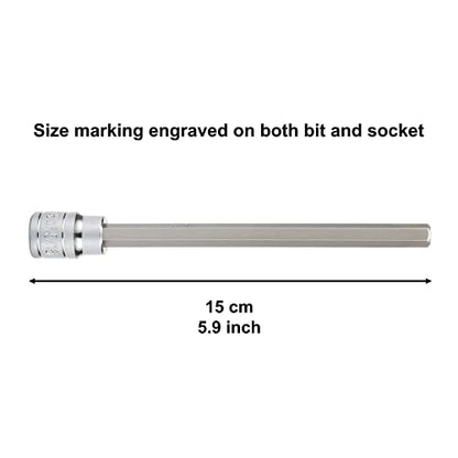 CASOMAN 10 Pieces 3/8 Inch Drive Long Hex Bit Socket Set, 1/16 Inch to 1/2 Inch, SAE, Extra Long Allen Hex Bit Socket Set, CR-V and S2 Steel - size: 10 Pieces SAE