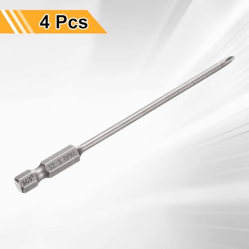 HARFINGTON 4pcs #1 Phillips Screwdriver Bit PH1 1/4" Hex Shank 4" (100mm) Long 0.12" Rod Magnetic Cross Head Drill Bits S2 Steel Industrial Screw Driver for Electric Power Tools, Gray - size: PH1 x 4" x 0.12"