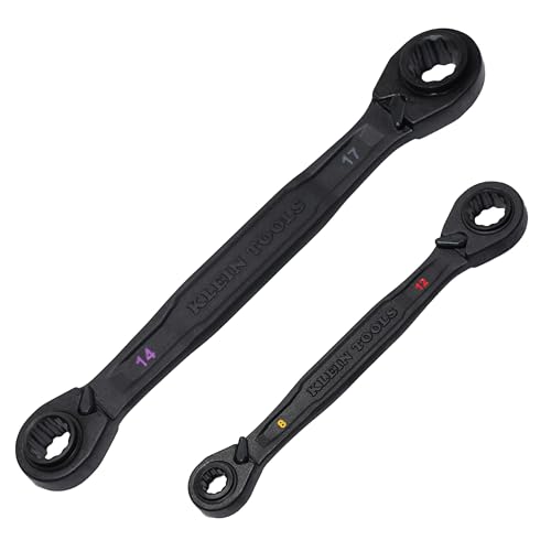 KLEIN TOOLS 68216M 4-in-1 Reversible Ratchet Wrenches Set, 2-Piece, Eight Metric Hex Sizes, 8mm x 10mm, 12mm x 13mm, 14mm x 15mm, and 17mm x 19mm Box Wrench Set, 90-Tooth Ratchet, Pass-Through Design