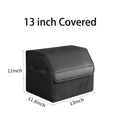 car organizers and storage for SUV,trunk organizer for sedan, leather foldable sleek box with lid,collapsible cargo bins, tool accessories containers,Collapsible Suede velvet (13 inch Covered) - size: 13 inch Covered