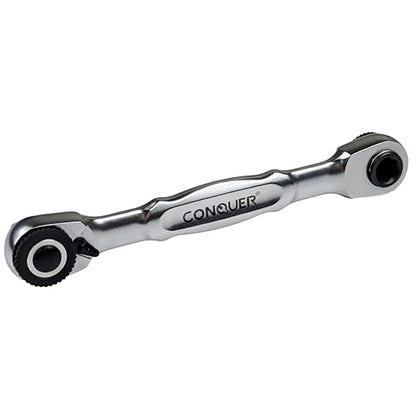 CONQUER 1/4" Mini Ratchet Wrench Low Profile Dual Head | Socket/Bit Driver, 72-Tooth, 5° Swing Arc, Ultra-Low Back Drag, Quick-Release Button; For Tight Engine Bays & EDC Kits - style: Dual Ratchet Socket