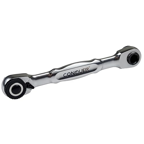 CONQUER 1/4" Mini Ratchet Wrench Low Profile Dual Head | Socket/Bit Driver, 72-Tooth, 5° Swing Arc, Ultra-Low Back Drag, Quick-Release Button; For Tight Engine Bays & EDC Kits - style: Dual Ratchet Socket