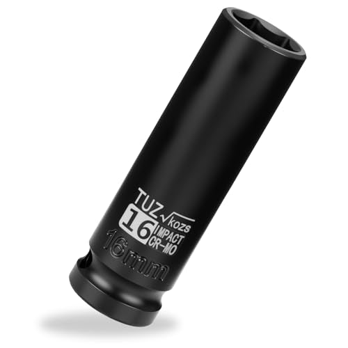 1/2 Inch Drive 16mm Deep Metric 6 Point CR-MO Impact Socket | Radius Corner Design,Square Chamfered Opening,Axle Nut Impact Grade Socket for Easy Removal - size: 1/2” Drive 16mm Deep, style: 1/2" Drive Deep Socket