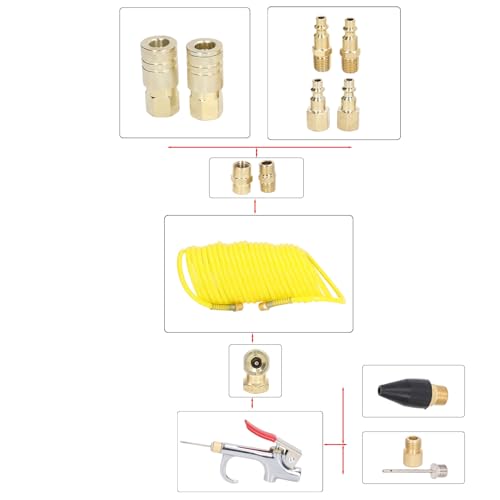 14PCS Air Compressor Kit with 1/4 Inch Fitting, Operate Hose Kit for Automotive Repair, Maintenance, Nylon Air Hose, 200 PSI Maximum Pressure, Good Flexibility and Twisting