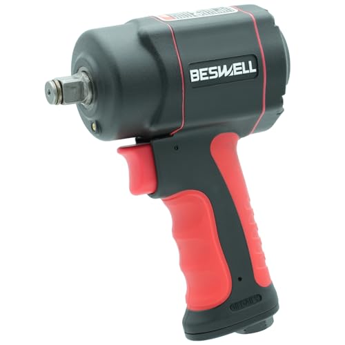 BESWELL BW-112F3N 1/2-Inch Stubby Air Impact Wrench - 885 Ft-Lbs Max Torque | Heavy-duty jumbo hammer air tool. Ideal compact impact gun for tight engine spaces, brake repair & auto maintenance.