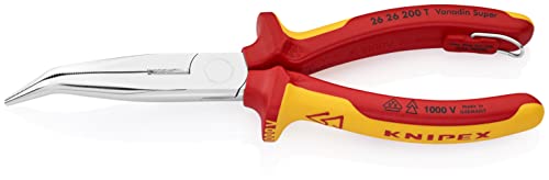 KNIPEX Tools 26 26 200 T Long Nose 40° Angled Pliers with Cutter-1000V Insulated-Tethered Attachment, 8'', Red/Yellow