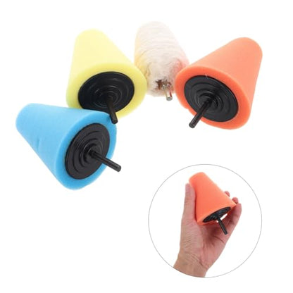 Mikinona 4pcs Polishing Cone Wheel Kit Car Hub Buffing Tools with Sponge Pads for Drills Wheel Cleaning and Detailing