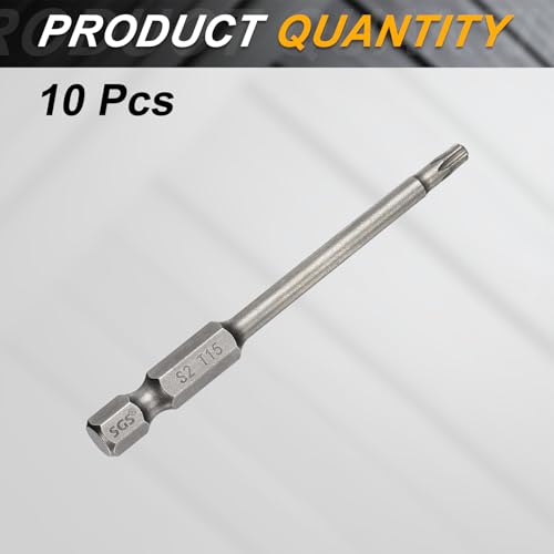 HARFINGTON 10pcs T15 Torx Head Screwdriver Bit 1/4" Hex Shank 3" (75mm) Long Magnetic No Hole Tip Tamper Proof 6 Point Star Screw Driver Drill Bits S2 Steel Industrial Power Screwdrivers - size: T15 x 3"