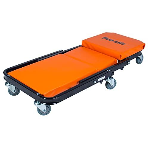 Pro-Lift Foldable Z Creeper - 2-in-1 Rolling Folding Car Creeper & Seat - 40" Adjustable Roller Garage Chair Lay Down or Sit, 450 LBS Capacity Under Car Roller Creeper with 6 Swivel Casters - color: Orange