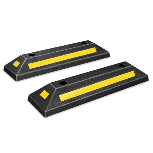 DNA Motoring 2 Pack 21" Parking Stopper for Garage, Heavy Duty Garage Parking Aid, Parking Gadgets Protects Car and Garage Walls, w/Reflective Yellow Tape Curb, 21" L x 5.7" W x 3.14" H, TOOLS-00826 - style: 3 side Reflective Strip