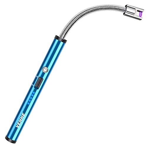 VEHHE Rechargable Lighter, Electric USB with LED Battery Display Safety Switch Longer Flexible Neck Arc Candle Lighter for Camping Cooking BBQs - color: Blue