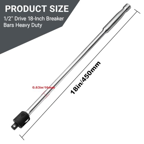1/2" Breaker Bar,1/2 Inch Drive Breaker Bar,18" Lug Nut Breaker Bars Extension,Cr-Mo Head (18 inch) - size: 18 inch