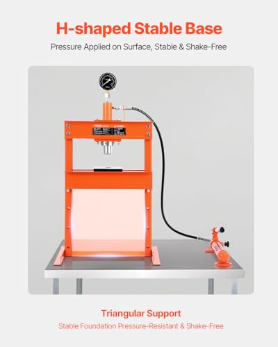 VEVOR Hydraulic Shop Press, 10 T H-Frame Shop Press with Press Plate & H-Shaped Base, Stable Garage Floor Adjustable Hydraulic Press with Relief Valve, Fit for Bending, Straightening & Stamping - size: 10T