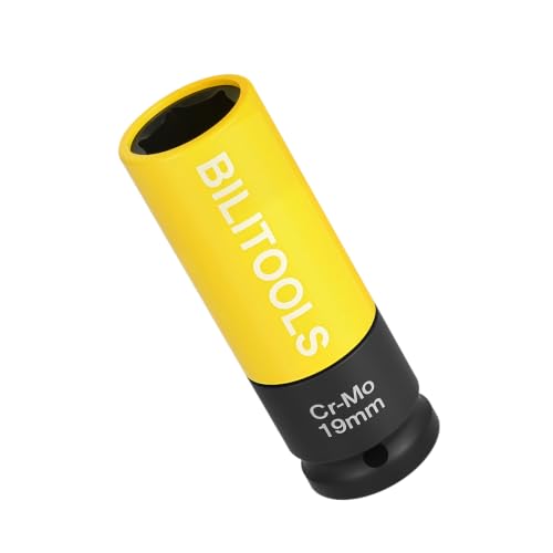 BILITOOLS 19mm Lug Nut Socket, 1/2" Drive Thin Wall Impact Socket | Non-Marring Sleeve, 6-Point Cr-Mo Wheel Socket for Tire Changes, Rims and Auto Repair - size: 19MM
