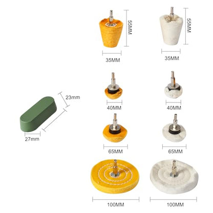 Drill Buffing Wheel Kits 9pcs, Polishing Wheel with Green Compound, High Density Polisher Buffing Wheels for Metal, Jewelry, Car, Aluminum, DIY Buffing & Finishing - size: 9PCS